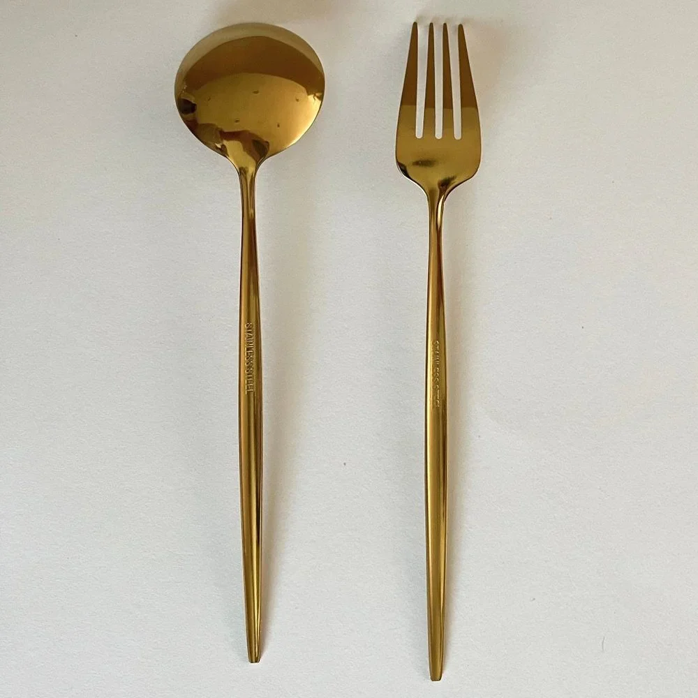NIB stainless steel cutlery set, gold tone 18-10 stainless